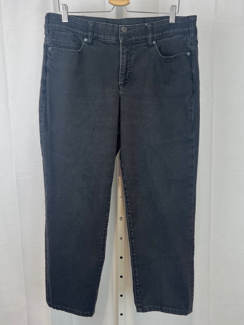 LANDS' END Mid Rise Straight Ankle Crop Jeans Zip Fly Black Size 16W Plus
